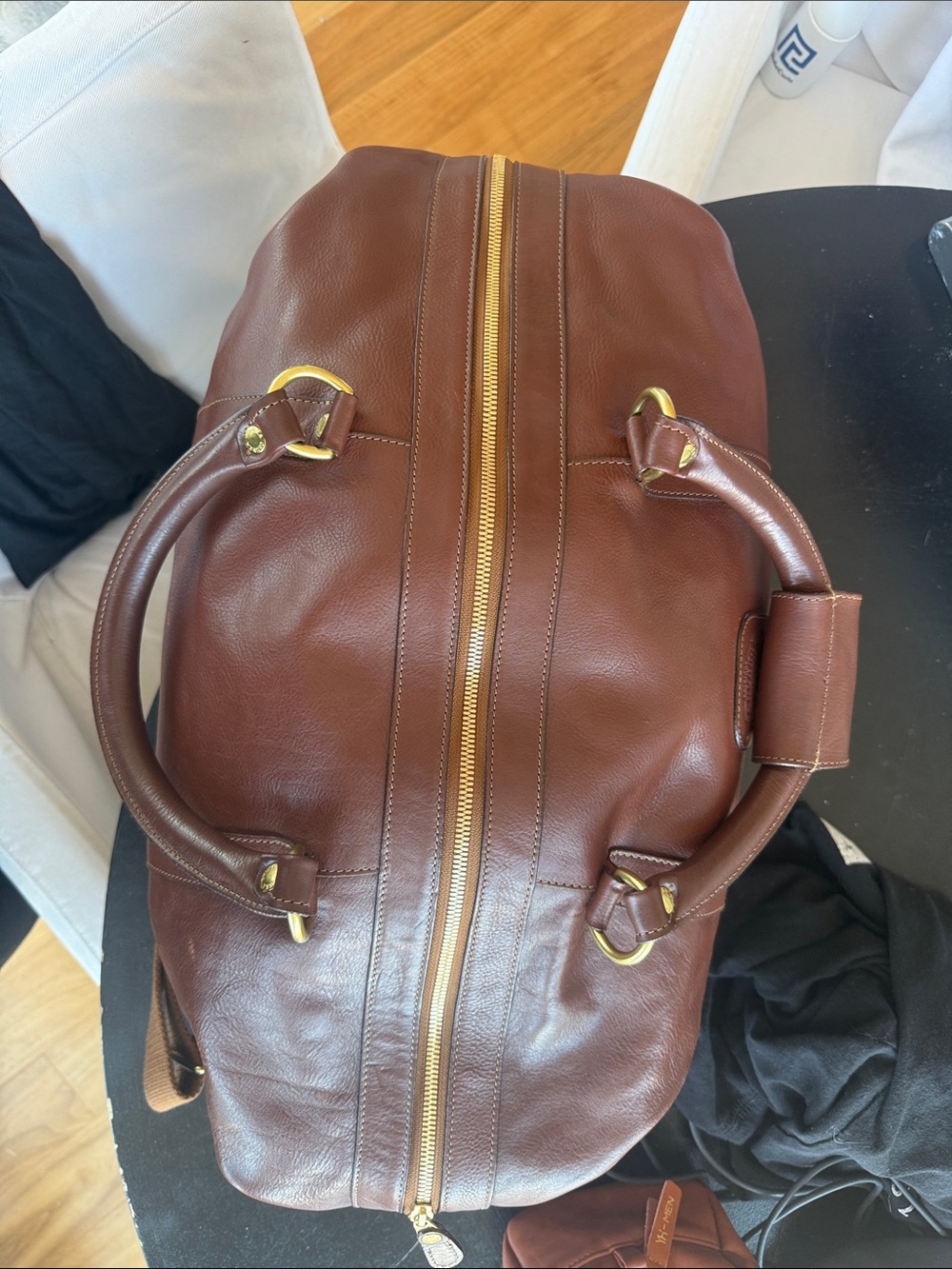 Ghurka Brown Leather Duffel with Double Handles - Picture 4 of 9